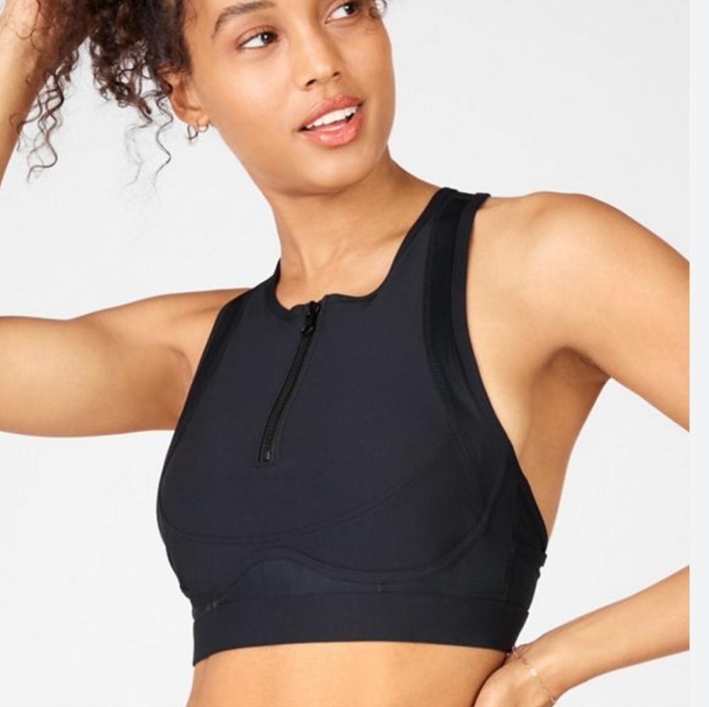 Fabletics No-Bounce Sports Bra Zip-Up In Black Size Small BS86 - Picture 2 of 6